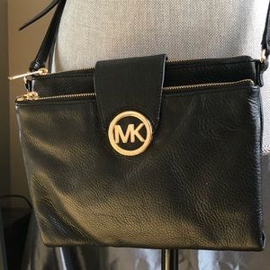 Michael Kors black leather crossbody purse